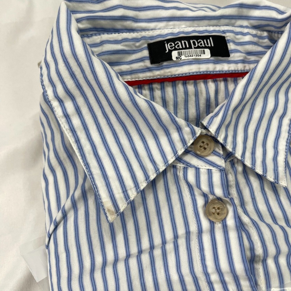 Jean Paul Berlin Sleeveless Khaki‎ Midi Dress Womens 10 Blue White Striped Top - Picture 14 of 14